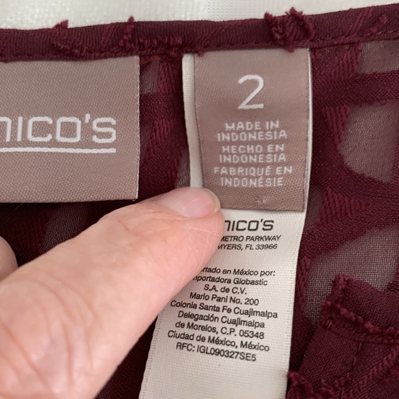 Chicos Sheer Dark Burgundy V-Neck Blouse w/3D Detailing.3/4 Sleeves. Size 2=12 - Picture 12 of 12